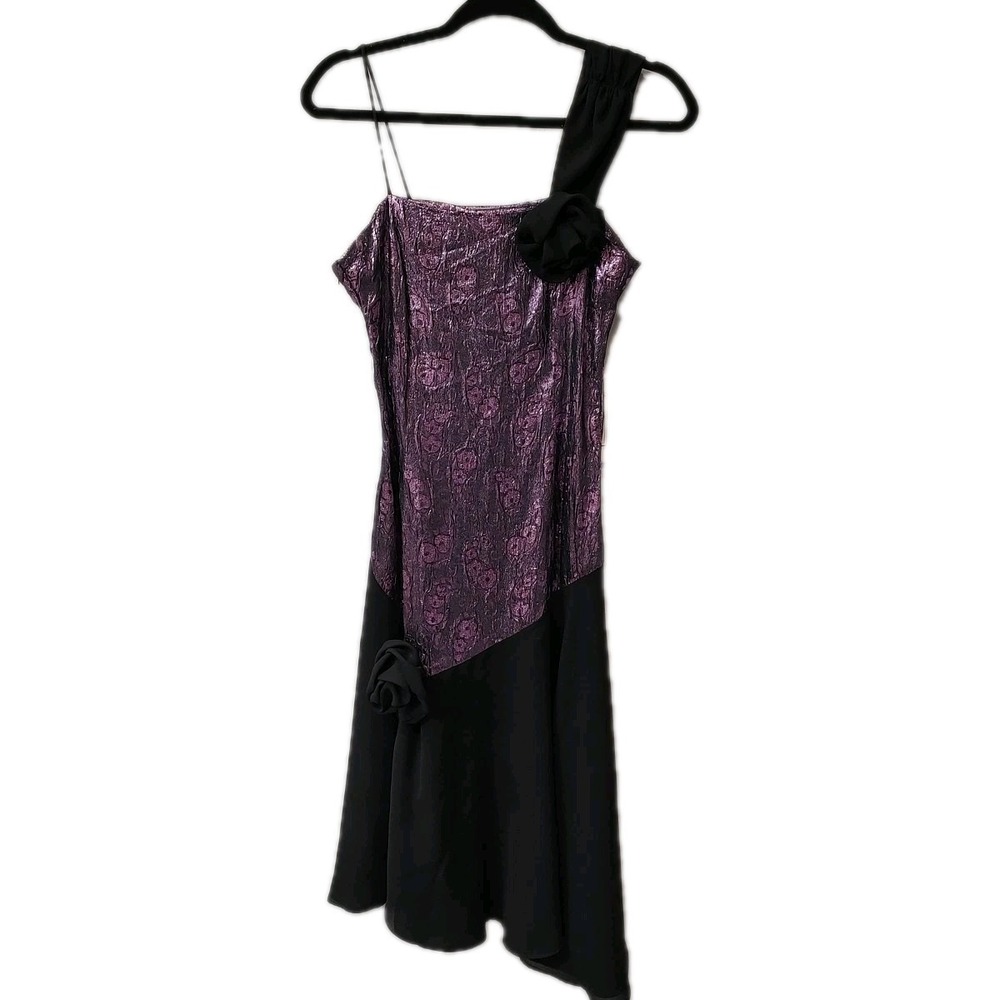 Vtg 80s A‎ La Carte California One Shoulder Purple Metallic Cocktail Party Dress